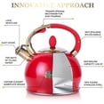 thumbnail image 2 of Stove Top Whistling Tea Kettle - Food Grade Stainless Steel Teakettle Teapot with Cool Touch Ergonomic Handle, With 1 Silicone Pinch Mitt Included, 2.64 Quart(RED), 2 of 8