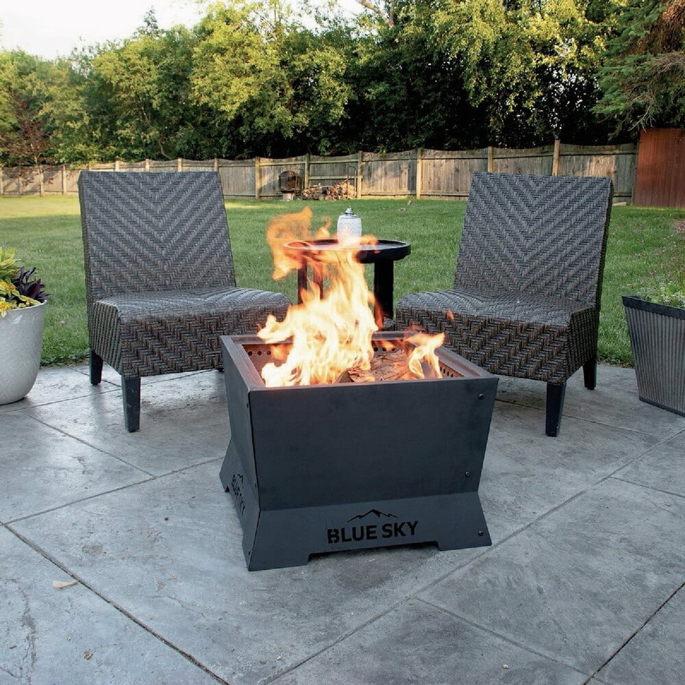 Blue Sky Outdoor Living Square Steel Peak Smokeless Patio Fire Pit, Black