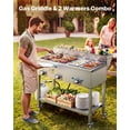 thumbnail image 2 of VEVOR Outdoor Propane Griddle, 3 Burners (11,600 BTU Each), Commercial Stainless Steel Griddle with Two 1/3 Size Food Warming Pans, Portable Cart with 4 Lockable Wheels, for Hot Dogs, Burgers & Meats, 2 of 9