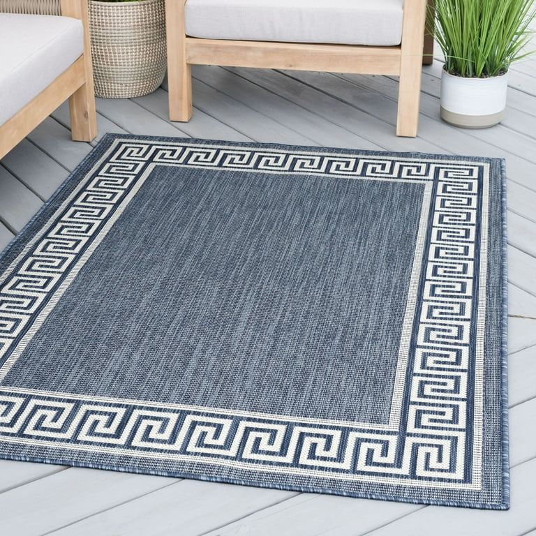 6ft Round Water Resistant, Indoor Outdoor Rugs for Patios, Front Door  Entry, Entryway, Deck, Porch, Balcony | Outside Area Rug for Patio | Blue