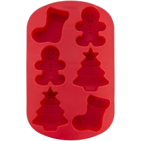 Wilton Christmas Silicone Mold, 6-Cavity - Christmas Tree, Gingerbread Boy & Stocking Shapes