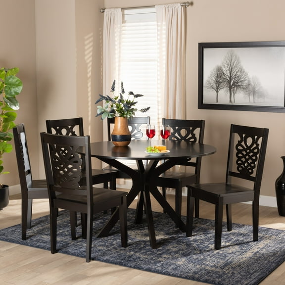 Baxton Studio Liese Modern and Contemporary Transitional Dark Brown Finished Wood 7-Piece Dining Set