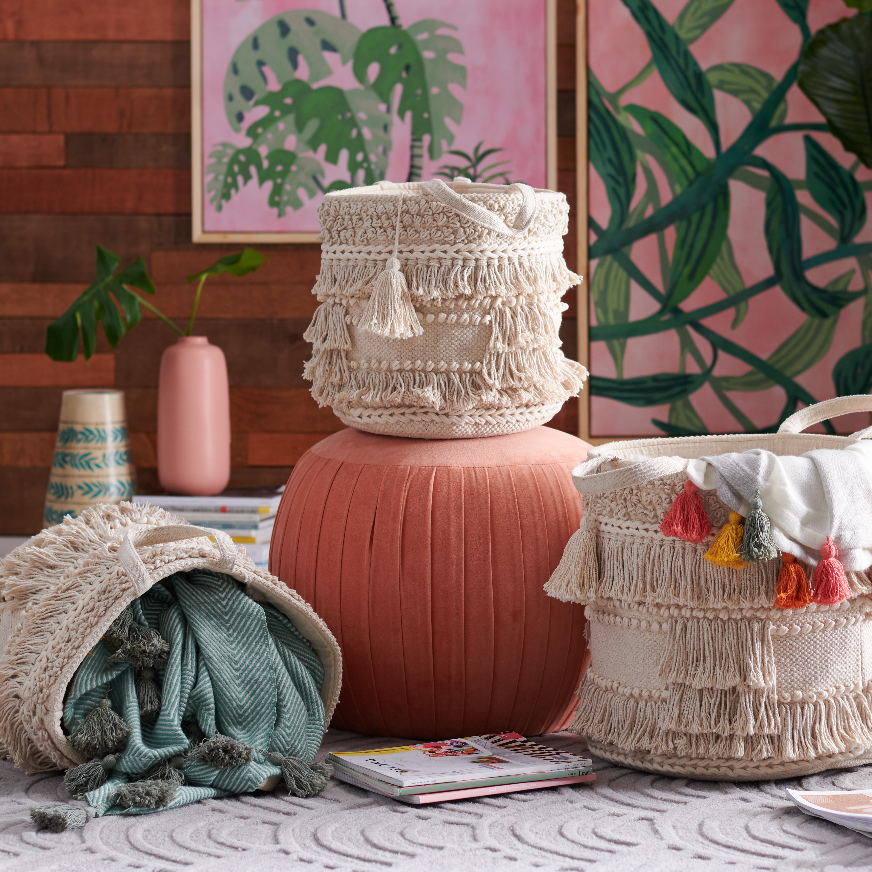 Hand Woven Macrame 3 Piece Basket Set, Natural by Drew Barrymore Flower Home - image 2 of 8