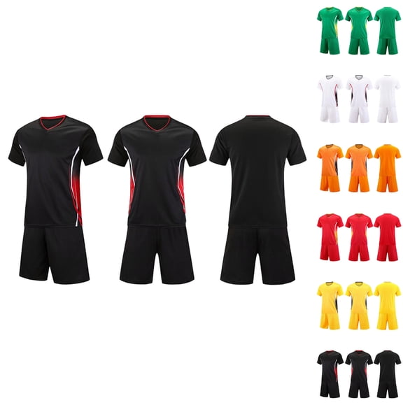HAOTAGS Boys Outfit Sets Training,Quick-Dry School Uniform Sports 2-Piece Soccer Suit Black 6-7T