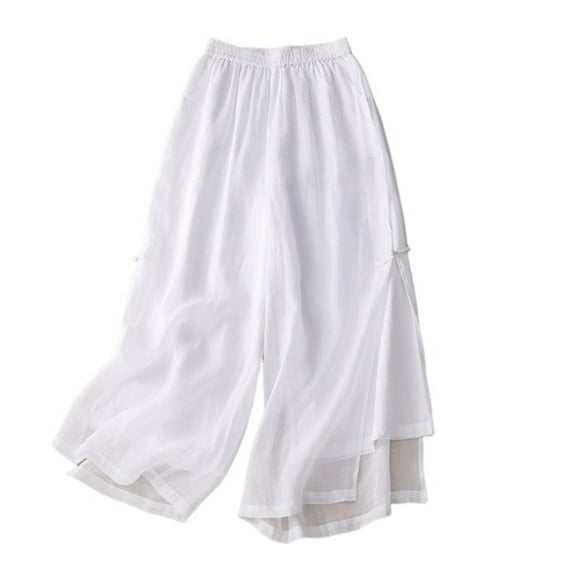 cfhntfmh Wide Leg Pants for Women Lounge Elastic Waist Palazzo Capri Pants Side Slit with Pants Cropped Trousers