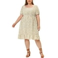 thumbnail image 2 of Unique Bargains Women's Plus Size Midi Ruffle Hem Smocked Waist Floral Dress 2X Apricot, 2 of 6