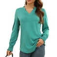 thumbnail image 2 of Camisa holgada fruncida, camisa fruncida de manga larga con escote en V y muesca para mujer, blusa con escote en V y muesca multifuncional, 2 of 6