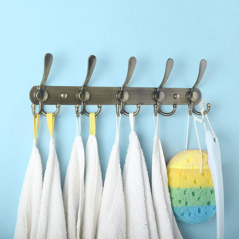 Dseap Wall Mounted Coat Rack: 16 Hole to Hole, Coat Hook Hanger with 5  Metal Hooks for Hanging Coats Towels Hats Clothes,Light Walnult