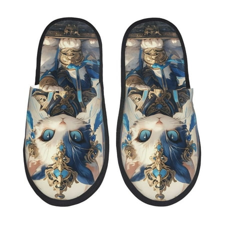 

Fuzoiu Exotic Blue Cat Print Unisex Furry Slippers Plush Indoor Shoes Trendy House Slippers Anti-Skid EVA Sole House Shoes for Home Office and Travel -Medium