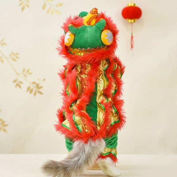 Red Lion Dance Animal Xxl Size, Festive Traditional Performance Outfit With Vivid Embroidery, Suitable For Pet Halloween Festival Decoration Party Fancy Dress