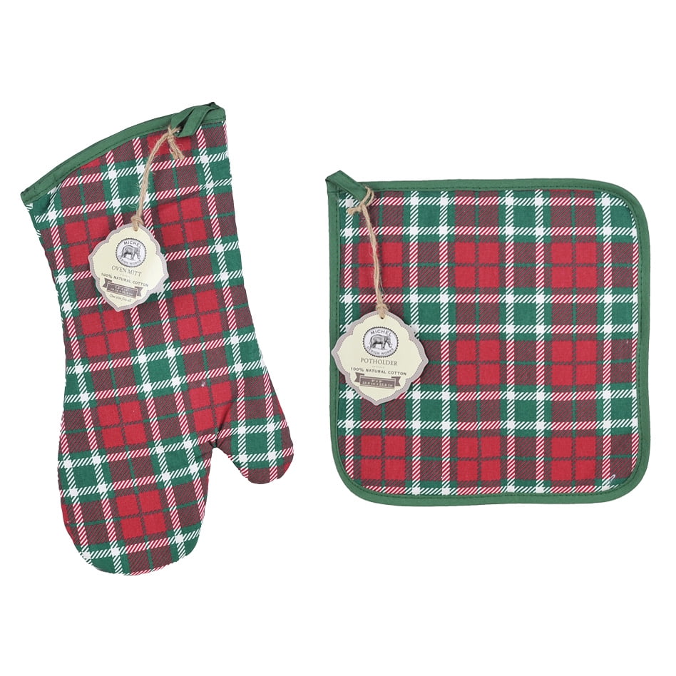/"Winter Woods/" Oven Mitt by Michel Design Works with Red and Green Plaid NEW