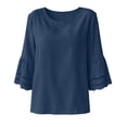 thumbnail image 6 of HAiming Cotton Linen Tops for Women Summer Tiered Short Sleeve Tee Loose Casual Comfy Solid Color Scoop Neck Shirts Outwear Tops, 6 of 7