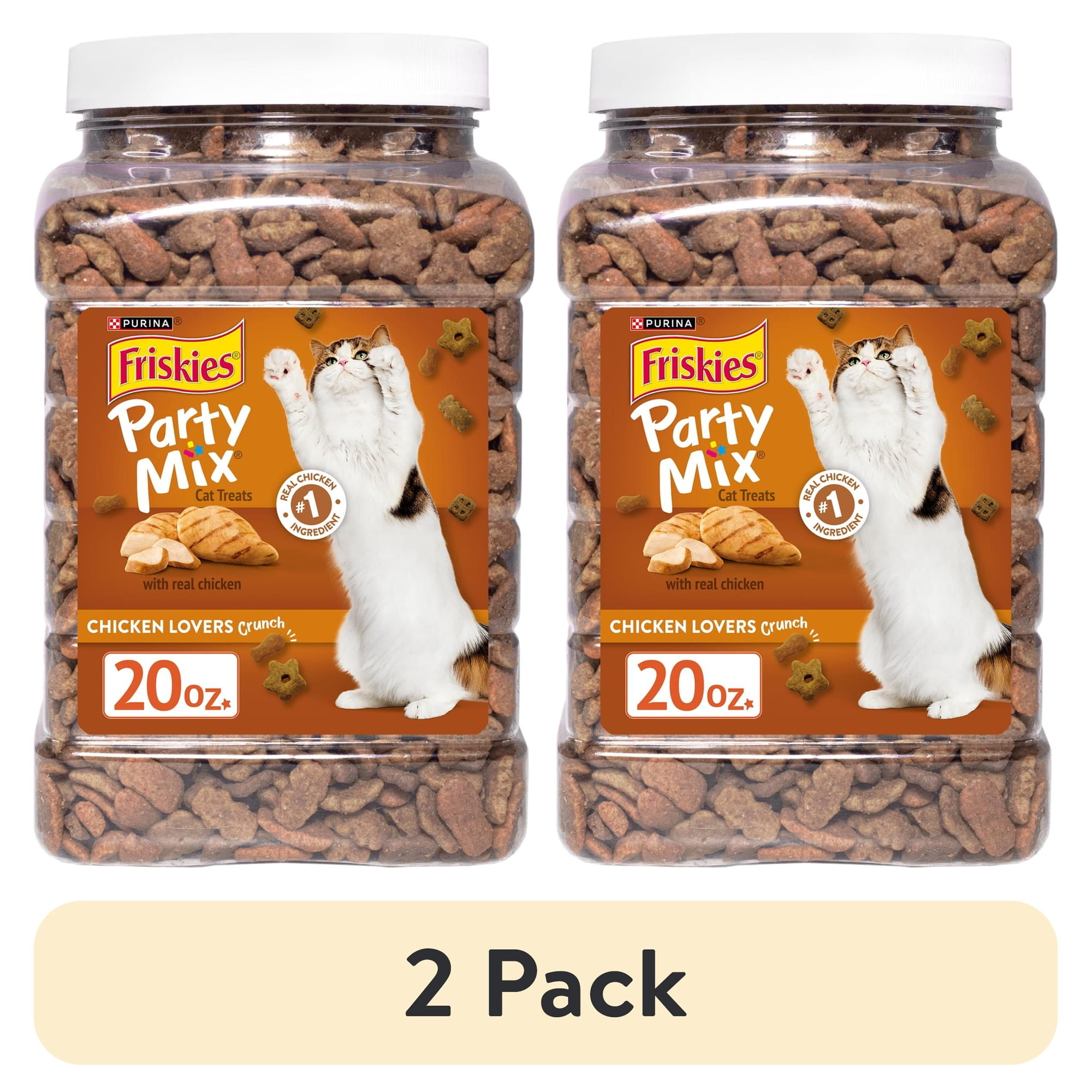 (2 pack) Purina Friskies Cat Treats, Party Mix Chicken Lovers Crunch, 20 oz, 3 Pack