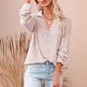 thumbnail image 3 of Blusa Manga larga Cuello en V Hilo con cremallera Color puro Camiseta casual de moda para mujer, 3 of 5