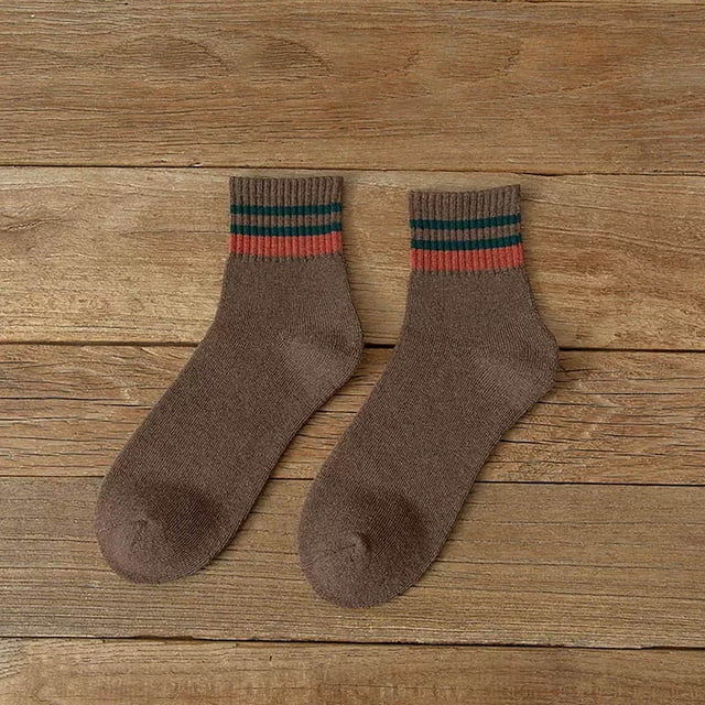 Striped Wool Hosiery Winter Thick And Fleece Comfortable Warm Men Medium Length Casual Socks