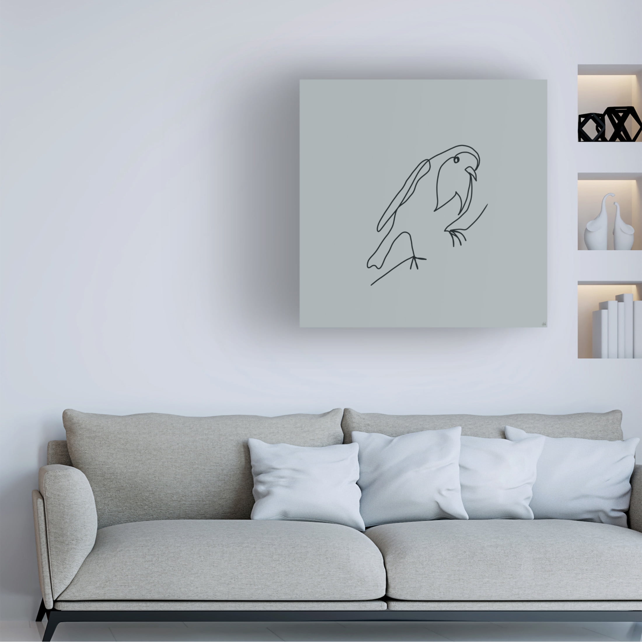 Canvas Wall Art - Line and Brush 'Line Bird 2' Wall Art for Living Room, Bedroom, or Office Décor by Trademark Fine Art - 24 x 24 Inches