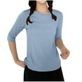 thumbnail image 2 of LYEAA Ladies 3/4 Length Sleeve V-Neck Tops Comfortable Cotton Casual Solid Color T-Shirt Elastic Loungewear Basic Tee for Daily Lounge Light Blue XXL, 2 of 3