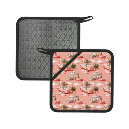 

2PCS Pot Holders for Kitchen - Heat Resistant Silicone Pot Holders with Hanging Loop pink travel RV SUV Non Slip Oven Hot Pads Potholders for Decor Baking Cooking Kitchen