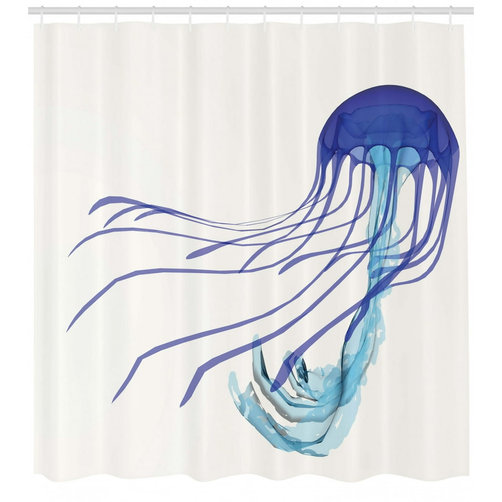 Jellyfish Shower Curtain, Pattern of Aquatic Animal Poisonous Tentacles