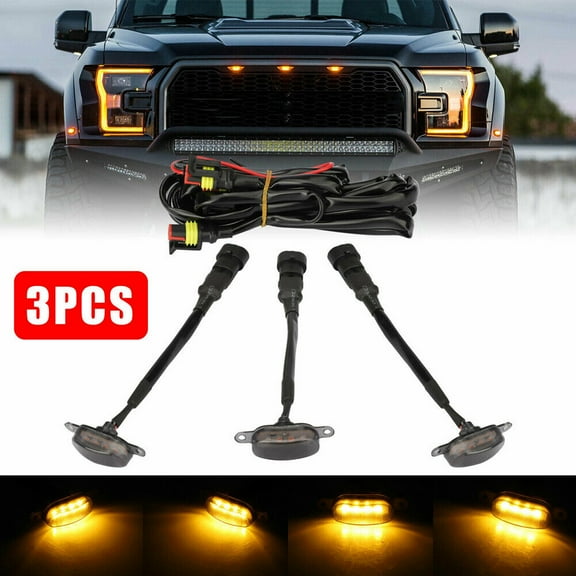 For Ford F-150 Raptor Front Grille 3pcs Smoked Lens Amber LED Running Light USA