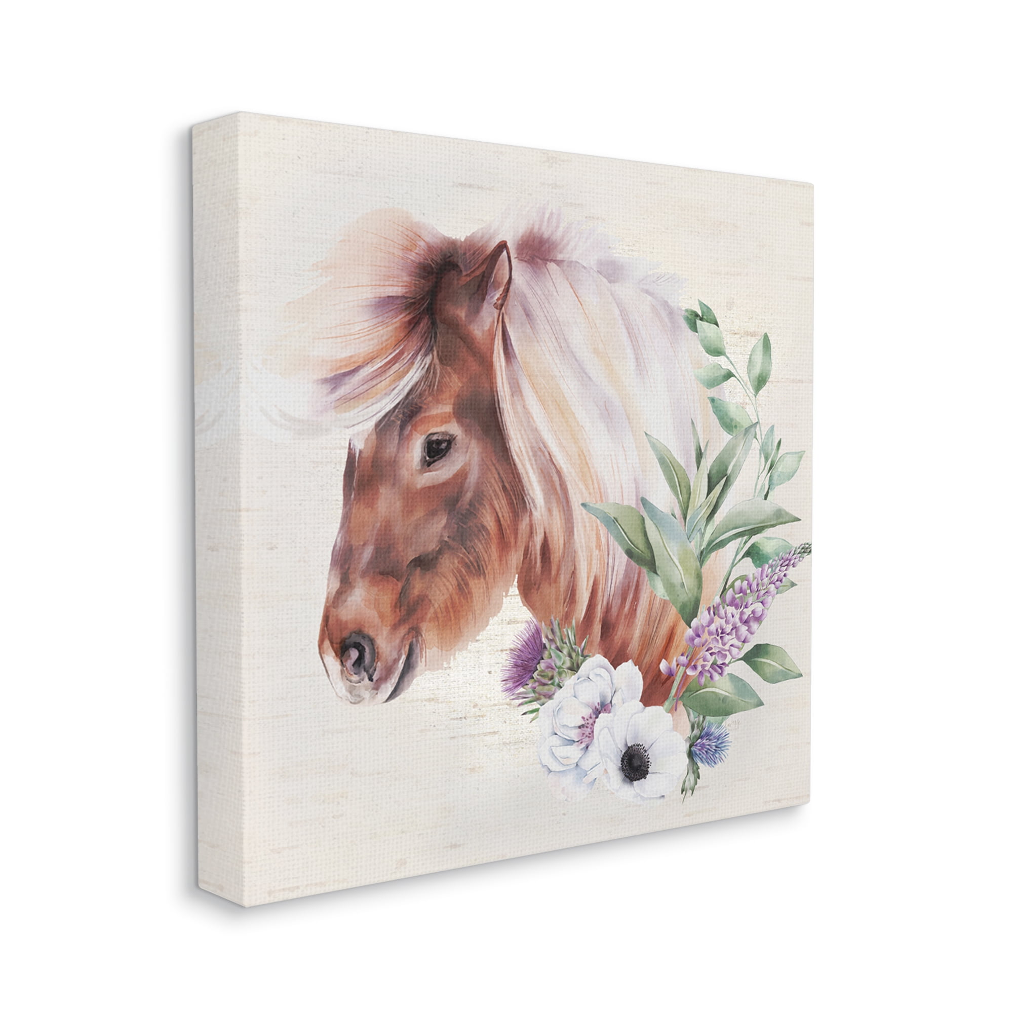 Stupell Horse Portrait Lilac Blossom Bouquet Animals & Insects Painting Gallery Wrapped Canvas Print Wall Art