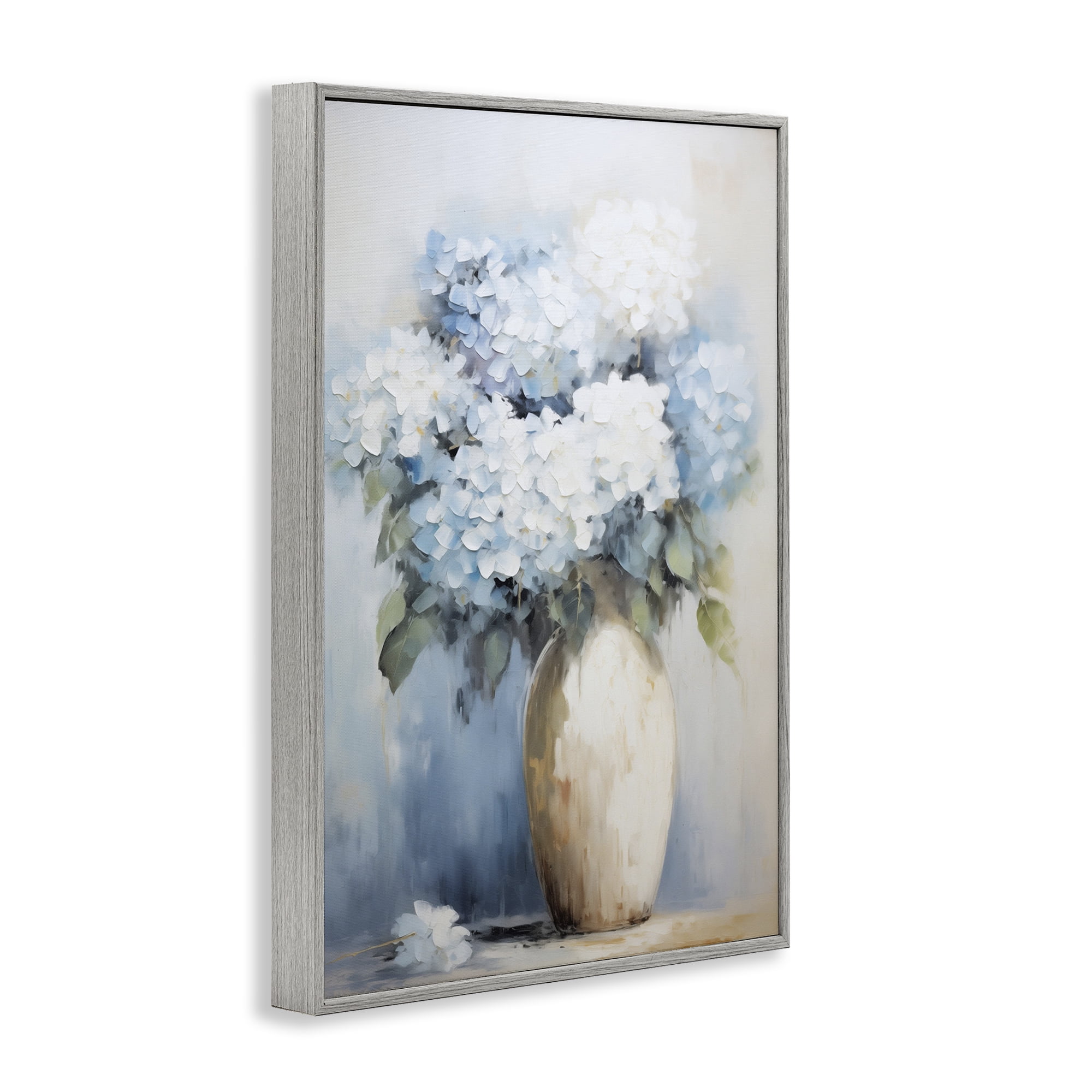 Stupell Industries White & Blue Hydrangeas Botanical & Floral Painting Gray Framed Art Print Wall Art, 20 x 30