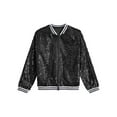 thumbnail image 2 of Rswnyirn Kids Girls Sequin Bomber Jacket Sparkle Long Sleeve Zipper Party Jacket Outwear Coat Black 6, 2 of 7