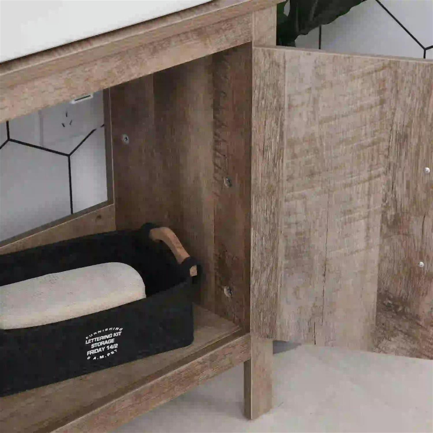 Demi Bonn 23" Bathroom Vanity with U-Shape Cut-Out, Pedestal Sink 2-Door Cabinet, Rustic Under Sink Cabinet, Brown