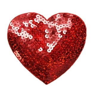 Valentine - Large - 2 Red Sequin Heart - Iron on Applique