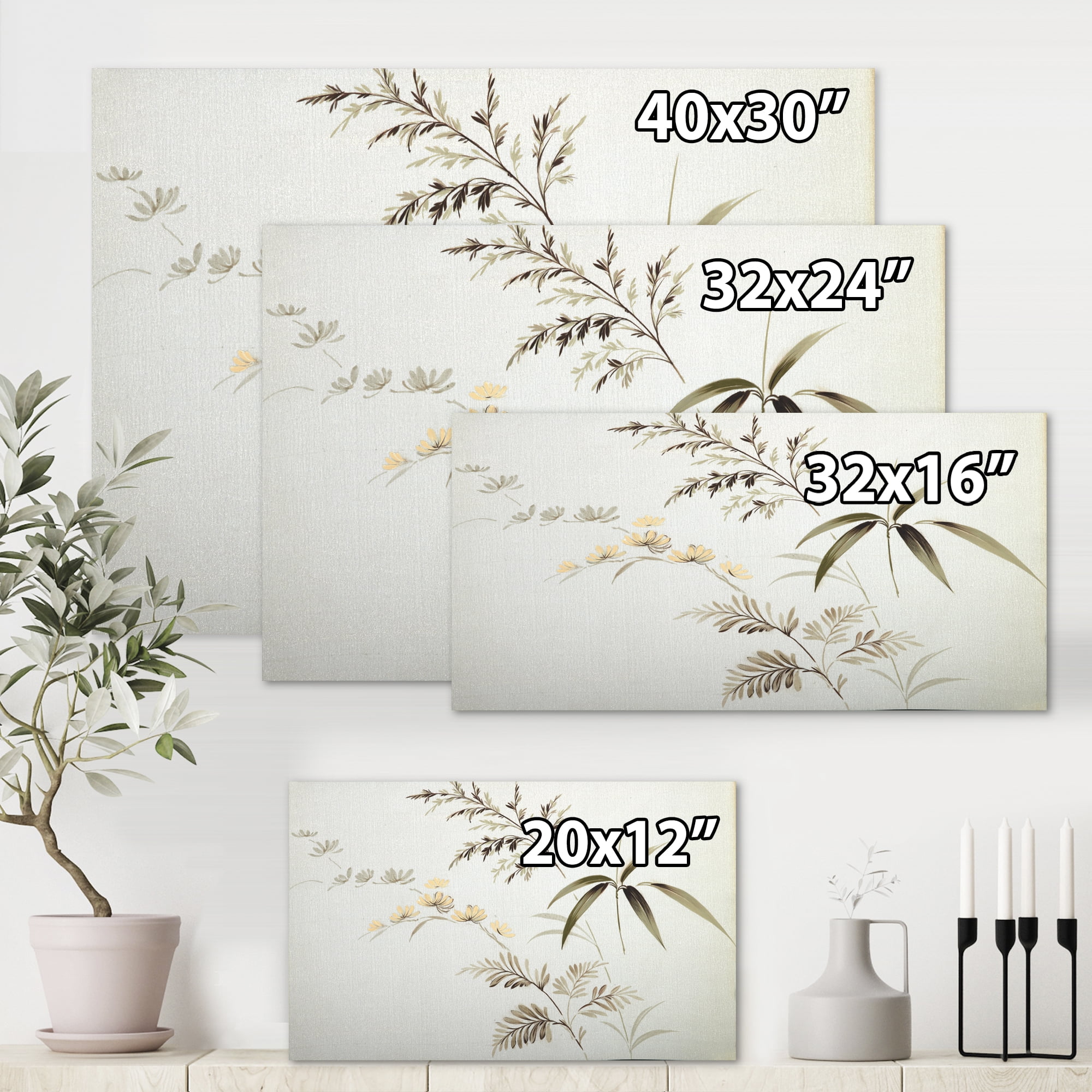 Designart ' Abstract Retro Drawing of Flowers III ' Vintage Canvas Wall Art Print