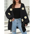 thumbnail image 6 of Female Sweaters Floral V-Neck Long Sleeve Sweater Open Front Knit Buttonless Trendy Sweater Outerwear Black One size, 6 of 8