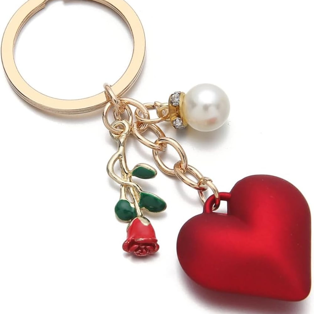 20 Pcs Red Heart and Rose Keychains Alloy Charm Key Rings Decorative Bag Accessories Romantic Gift Set for Couples Friends Event Favors Easter Gift Exchange