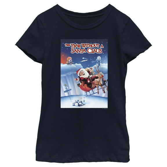 Girl's The Year Without a Santa Claus Poster Graphic Tee Navy Blue X Small