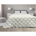 thumbnail image 1 of Hawaii Down Alternative Comforter, Pastel Tones Palm Trees and Beach Hills Paper Cut Style, Microfiber Quilt for All Season, 5 Sizes, Teal Blush, by Ambesonne, 1 of 3