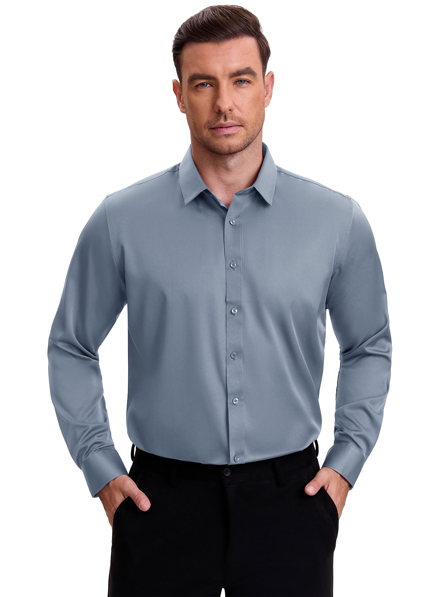 DARING DIVA Men's Point Collar Long Sleeve Button Down Formal Shirts 3XL Gray