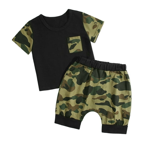 Coerni Toddler Kids Short Sleeve Camouflage Suit Spring Summer Patchwork Cotton Outfits 2pc Set T shirt Tops Shorts
