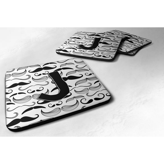 Letter J Moustache Initial Foam Coaster Set of 4