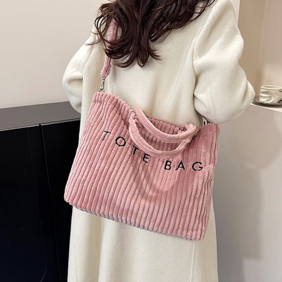 Lunxisen 1 Pcs Women Corduroy Tote Bag Zipper Casual Tote's Handbag Big Capacity Shoulder Bag with Pockets