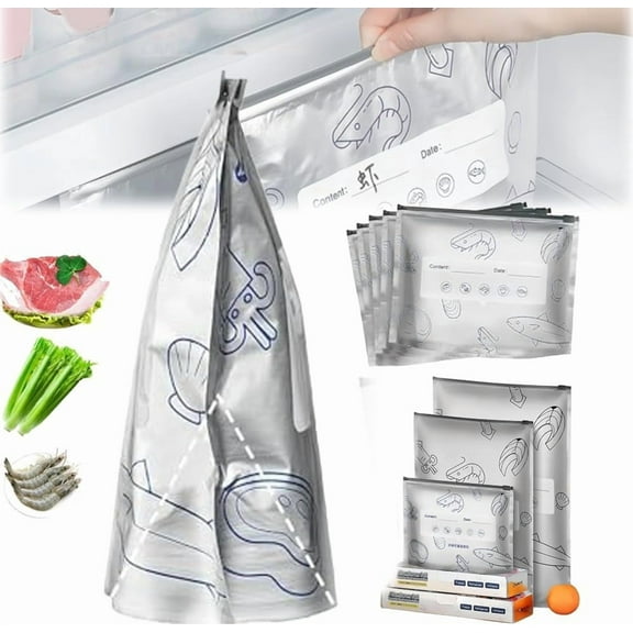 30pcs Reusable Aluminum Foil Sealable Storage Bags,Stand Up Foil Sealable Bags With Label And Zip Lock For Vegetable Fruit Meat,Food Storage Preservation Bags,Resealable Vacuum Zipper Pouches(M)