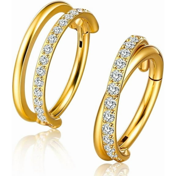 2pcs Double Loop Titanium Nose Rings,16g 8/10/12mm Double Hoop ASTM F136 septum rings Cartilage Helix Daith Rook Earring Hinged Septum Segment Ring Clicker Piercing