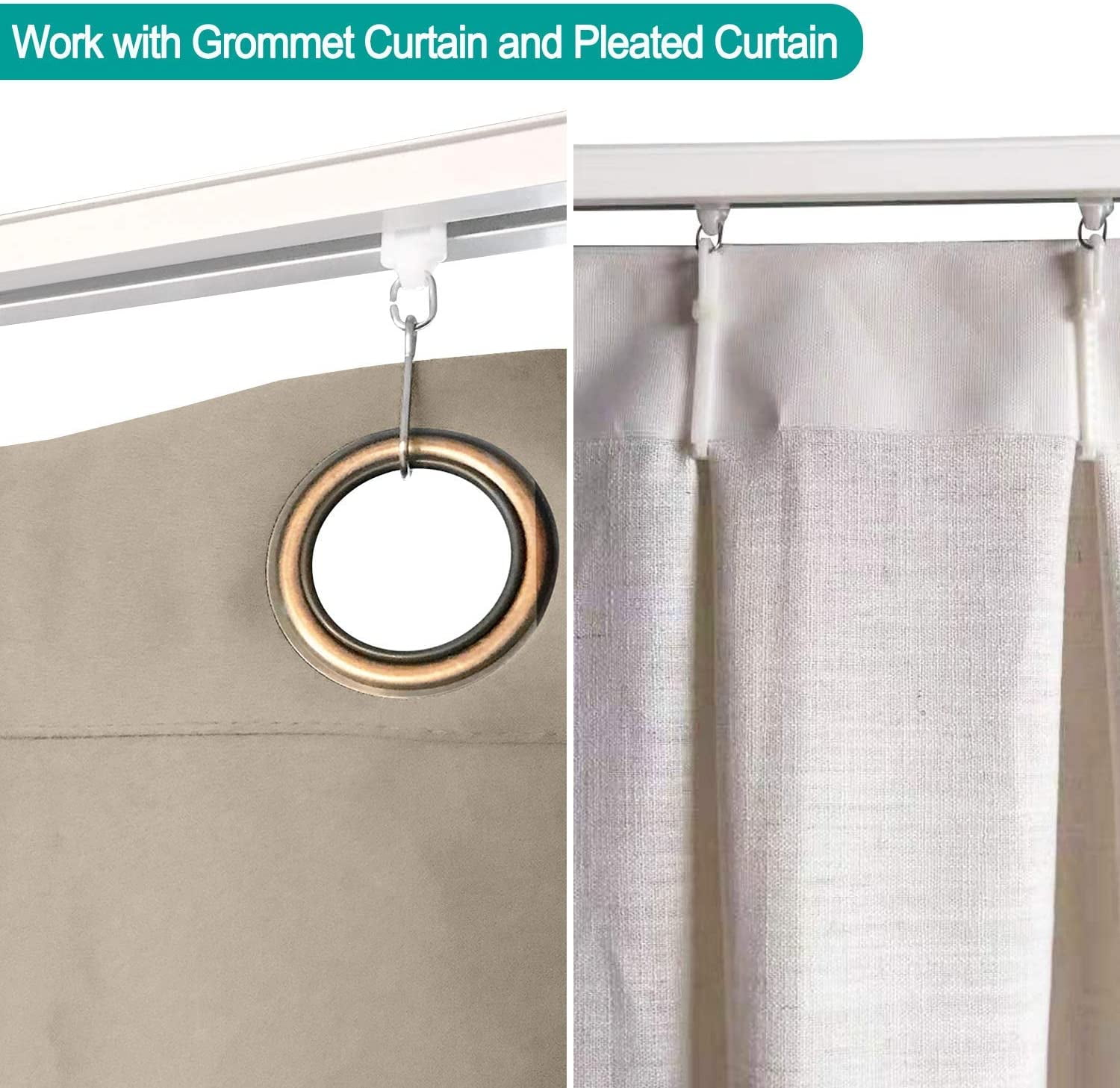 TWOPAGES Ceiling or Wall Mount Track Kit with Hooks, Small Size for Space 3ft - 6ft Wide, Work for Grommet and Pinch Pleat Curtain
