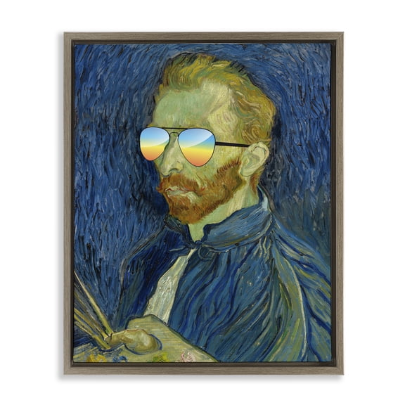 Funny Van Gogh Sunglasses Brown Framed Floater Canvas Wall Art, design by Masters Redux