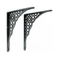 Renovators Supply Floating Shelf Brackets Pair 7" x 8-3/4" Black Aluminum Victorian Brackets for Shelves w/Screws