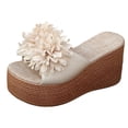 thumbnail image 4 of Rokment Flower Platform Dress Slides Sandals for Women Bride Wedding Beach Boho Fashion Leather Open Toe Chunky Extra Wedges Slip on High Heels Summer Shoes Beige Size 6.5, 4 of 5