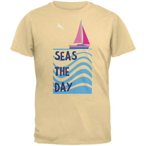 Summer Sun Seas Seize the Day Sailboat Mens Organic T Shirt Yellow Haze MD