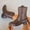Brown, variant on Women's Ankle Boots Square Toe Low Block Heel Chelsea Booties Side Zip Pull Tab Rivet Detail Casual Daily Wear Comfy Fall Winter Botines Mujer