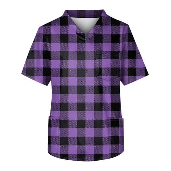 Unisex Plaid Scrub Top Comfortable, Durable, and Stylish Medical Uniform for Healthcare Professionals