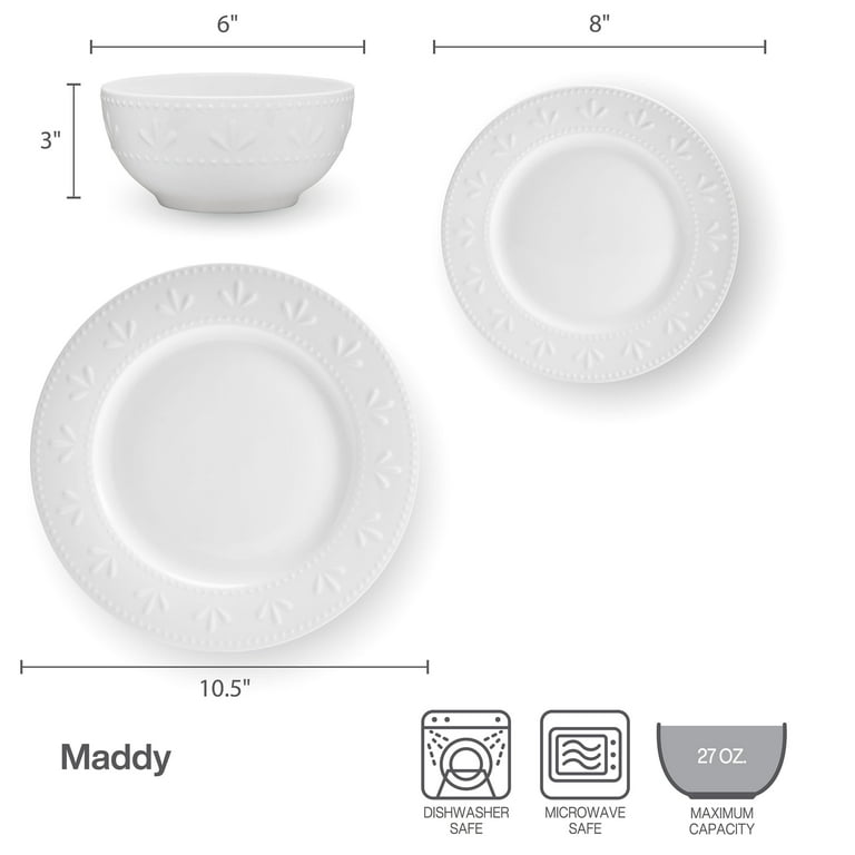 Pfaltzgraff Maddy 12-Piece Dinnerware Set Embossed Porcelain in