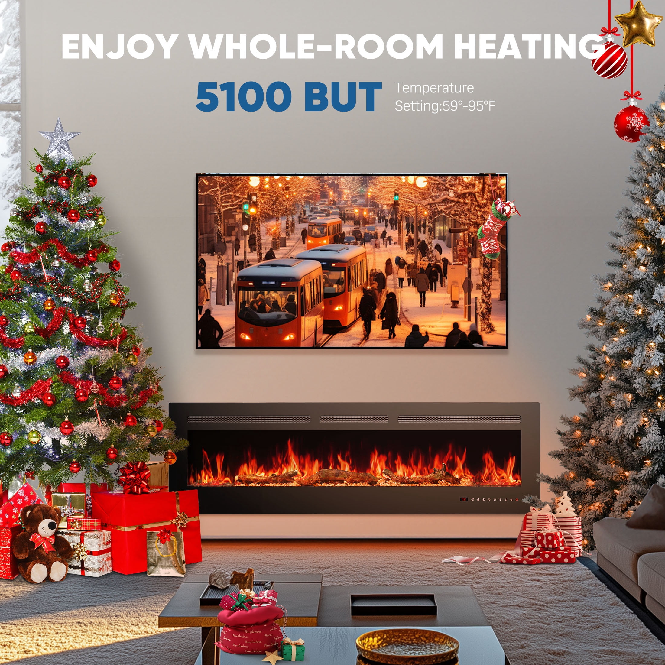edx 60'' Electric Fireplace, 1500W/750W Wall Mount or Recessed Fireplace Insert and Freestanding, Electric Fireplace Heater with Remote Control,13 Adjustable Flame Color, 12H Timer, Touch Screen