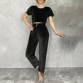 thumbnail image 2 of Diufon Womens Velvet Pajama Sets Crewneck Short Sleeve Crop Tops Elastic Waist Drawstring Pants, 2 of 3